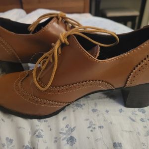 Odema Oxford Brogue Wingtip Lace Up Heels